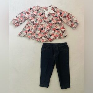 Tommy Bahama Carter's Baby Girl Outfit Size 12 Months Shirt And Pants Floral